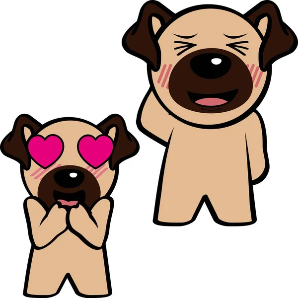 Liefde Pug Hond Karakter Cartoon Staande Uitdrukkingen Pack Collectie Vector — Stockvector