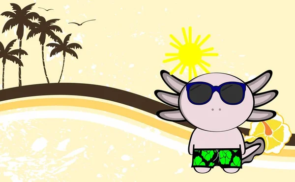 夏服のAxolotl漫画熱帯ハワイの背景イラストをベクトル形式で — ストックベクタ