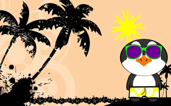 Tučňák Karikatura Letní Oblečení Tropické Havajské Pozadí Ilustrace Vektorovém Formátu — Stockový vektor