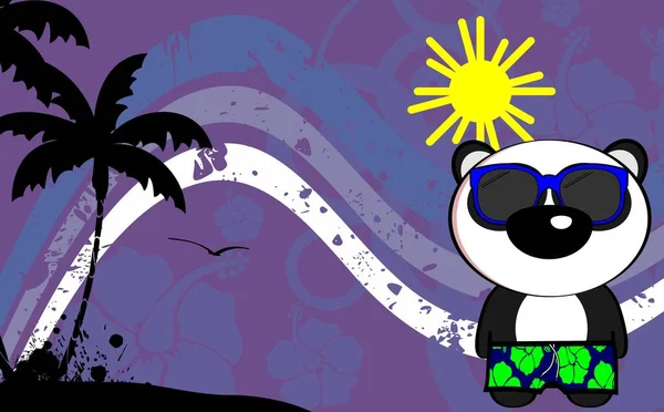 Panda Urso Desenho Animado Com Roupas Verão Tropical Havaiano Fundo — Vetor de Stock