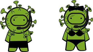 Tatil Coronavirus karakter çizgi film ifadeleri kolej illüstrasyonunu vektör biçiminde paketleyin