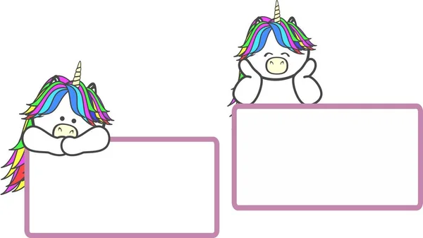Cute Bayi Unicorn Banner Kartun Kosong Salinan Ruang Koleksi Dalam - Stok Vektor