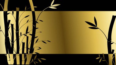 Altın lüks Asya bambu afişi zarif siyah arkaplan illüstrasyonu