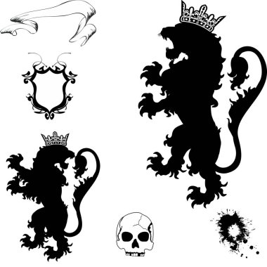 Heraldik aslan paketi koleksiyonu vektör biçiminde resimleme seti