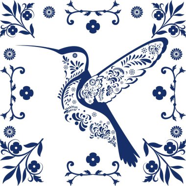 Vektör formatında sinekkuşu Meksika Talavera poblana mozaik illüstrasyonu