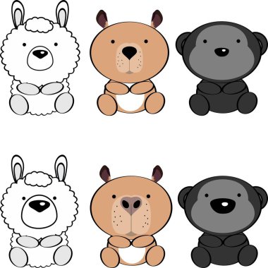 Küçük sevimli hayvan yavruları, vektör sanatında koleksiyon yapıyor.