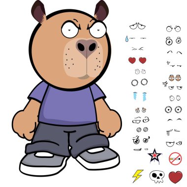 Capybara çocuk ifadeleri vektör sanatında paket koleksiyonu