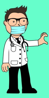 Genç doktor karakteri çizgi film karakteri vektör sanatında kalp ifadesini sever