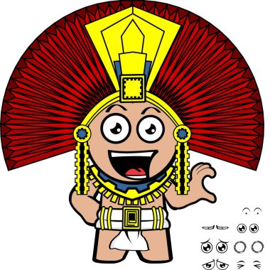 Komik Meksikalı prehispanik çocuk karakteri çizgi film ifadeleri vektör sanatında toplanıyor