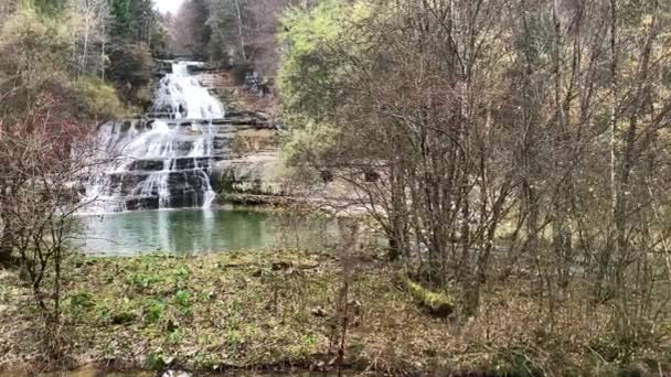 Vista Una Cascada Agua Aire Libre Naturaleza Bosque Otoño Naturaleza — Vídeos de Stock