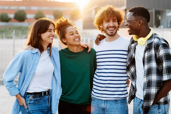 Group Young Diverse Multi Ethnic Friends Enjoying Good Moments Having — Stock Photo, Image