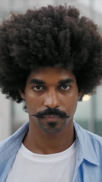 Portrait Black African American Man Mustache Smiling Camera Vertical Video — Vídeo de Stock