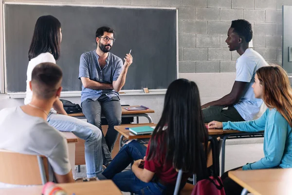 Teenager Student Class Young Teacher Sharing Group Discussion High School Stock Image