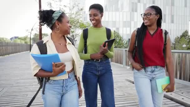 Šťastní Afričtí Studenti Vracející Tříd Různí Teenageři Přijíždějí Pěšky Střední — Stock video