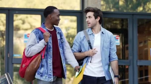 Αφρο Αμερικανός Φοιτητής Περπατώντας Φίλο Πανεπιστήμιο Μετά Μαθήματα Royalty Free Πλάνα Αρχείου