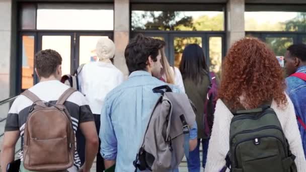 Group Students Walking Arriving University Start Classes — Stock Video