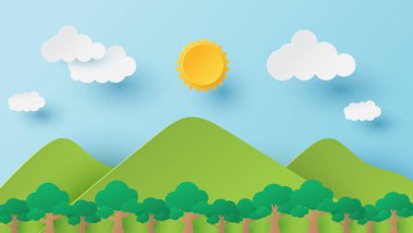 Summer time background. Nature landscape. Paper cut and craft style illustration