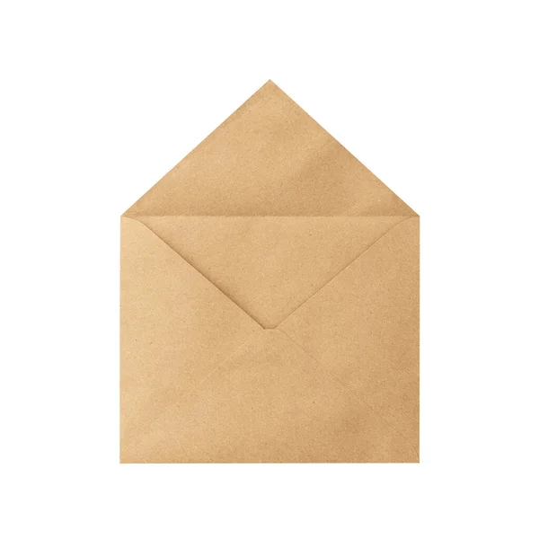 Envelope Marrom Isolado Fundo Branco Letra Vista Superior Objeto Com — Fotografia de Stock