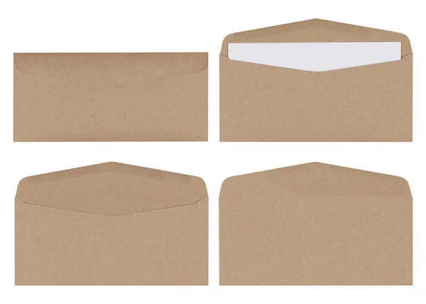 Conjunto Envelope Marrom Isolado Sobre Fundo Branco Letra Vista Superior — Fotografia de Stock