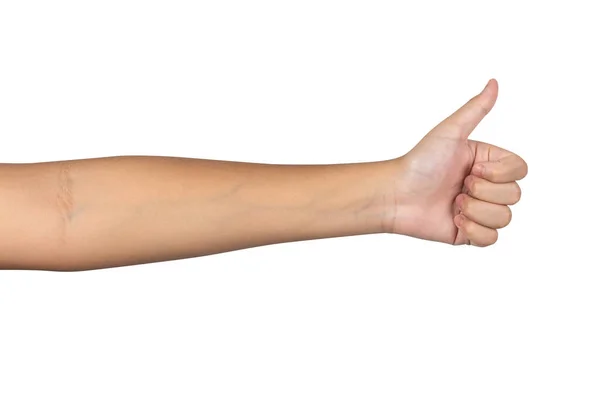 Маленькая Детская Рука Показывает Большой Палец Белом Фоне Рейтинг Обслуживания — стоковое фото