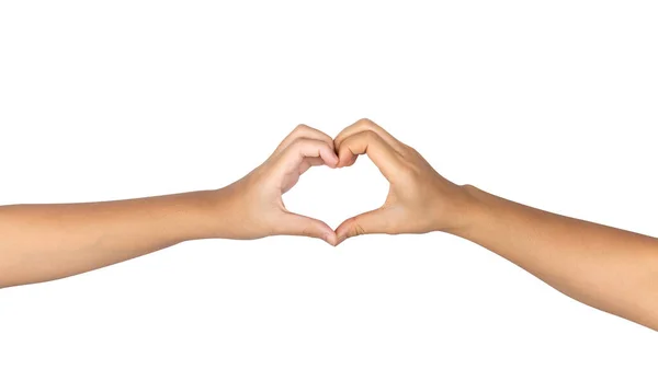 Couple Hands Shape Love Heart Isolated White Background Clipping Path — Stock Photo, Image