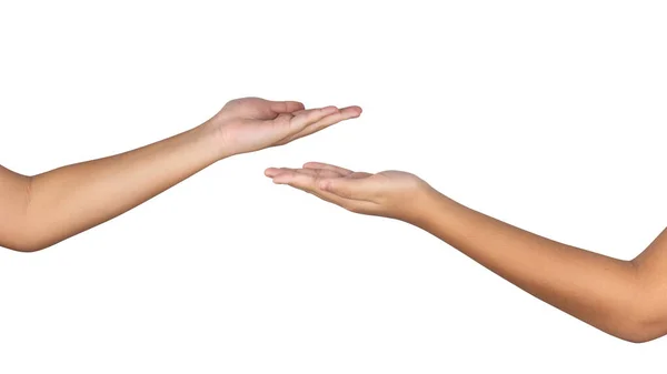 Kleine Kinder Hand Zeigen Etwas Mit Handfläche Isoliert Auf Weißem — Stockfoto