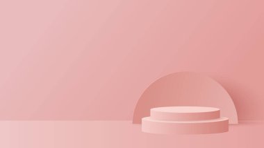 Podium platform to show product and natural light on pink background. Paper cut and craft style illustration