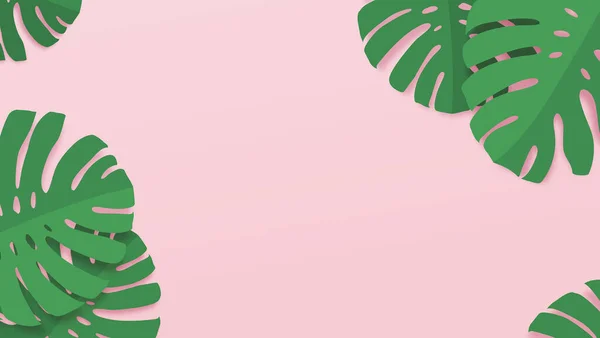 Tropische Bladeren Met Kopieerruimte Voor Showproduct Roze Achtergrond Papier Gesneden — Stockvector