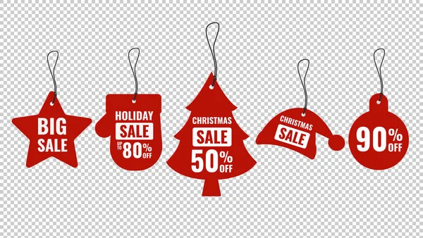 Set Labels Christmas Tags Cardboard Sale Labels Vector Illustration - Stok Vektor