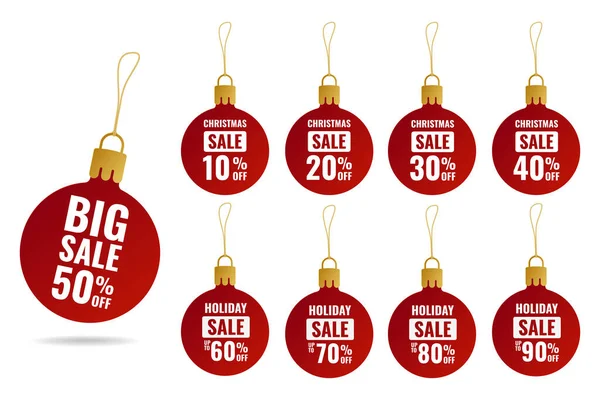 Set Labels Christmas Ball Tags Cardboard Sale Labels Vector Illustration — Archivo Imágenes Vectoriales