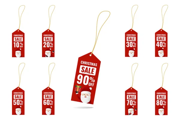 Set Labels Christmas Tags Santa Claus Cardboard Sale Labels Vector — Vector de stock
