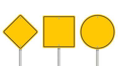 Collection of blank yellow road sign or Empty traffic signs isolated on white background. illustration vector