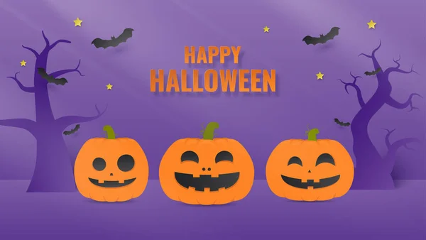 Abóbora Halloween Luz Natural Fundo Roxo Promoção Venda Halloween Corte — Vetor de Stock