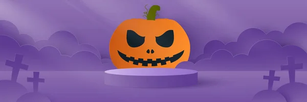 Halloween Hintergrund Podiumsplattform Produkt Mit Kürbis Und Natürlichem Licht Auf — Stockvektor
