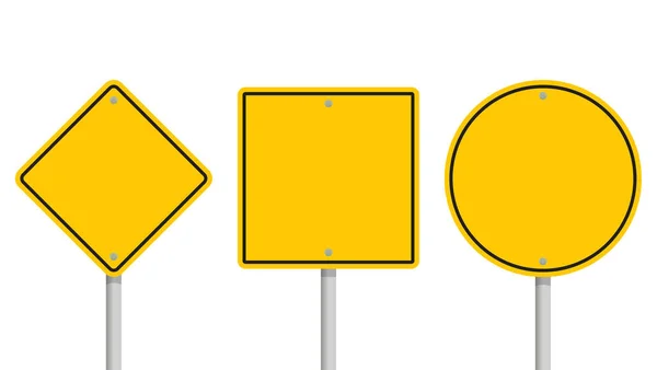 白い背景に隔離された空白の黄色の道路標識や空の交通標識のコレクション イラストベクトル — ストックベクタ