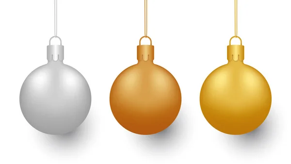 Gouden Zilver Koper Kleur Kerstbal Witte Achtergrond Kerstseizoen Gelukkig Nieuwjaar — Stockvector