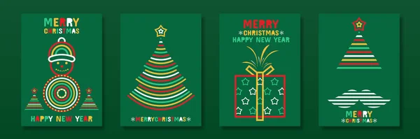 流行の最小限の幾何学的なポスターのセット クリスマスのグリーティングカード クリスマスと明けましておめでとうございます ベクターイラスト — ストックベクタ