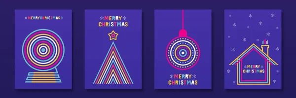 Set Van Trendy Minimale Geometrische Posters Kerstkaart Trouw Met Kerstmis — Stockvector