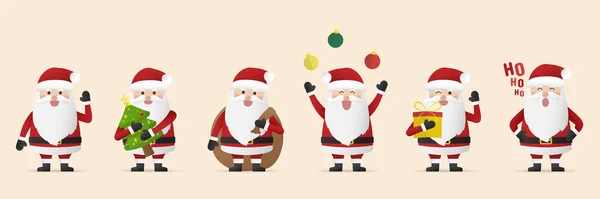 Collection Santa Claus Characters Different Emotions Isolated Beige Background Merry — Stock Vector