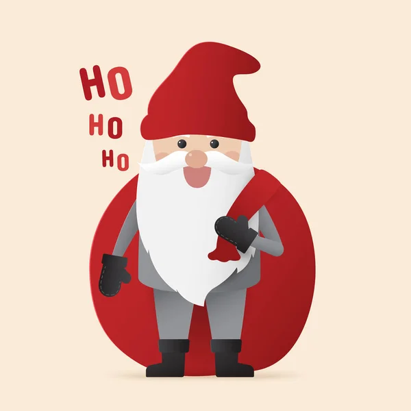 Cute Santa Claus Holding Big Sack Beige Background Christmas Season — Stock Vector