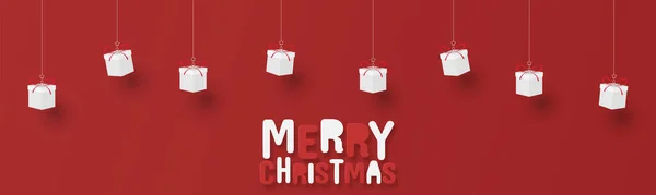 Счастливого Рождественского Баннера Подарочной Коробкой Красном Фоне — стоковый вектор