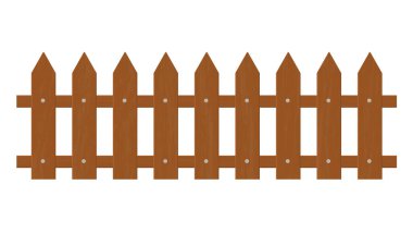 Kahverengi ahşap çit, beyaz arka planda izole edilmiş ve eski bir kalas kullanılmış. Vektör illüstrasyonu