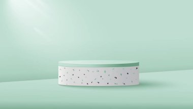 Yeşil arkaplanı olan ürünleri göstermek için podyum mermer. Ürün gösterimi için en az yeşil sahne