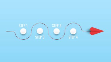 Kağıt uçak hedefe doğru uçuyor. Gelecekteki amaçlar ve zaman geçirmek için başarı kavramı. Vektör illüstrasyonları