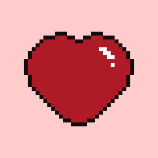 Szív Alakú Szimbólum Elszigetelt Rózsaszín Háttér Piros Szív Pixel Művészet — Stock Vector