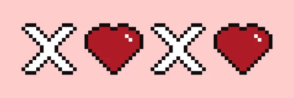 Форма Серця Повідомленням Xoxo Рожевому Фоні Червоне Серце Піксельне Мистецтво — стоковий вектор