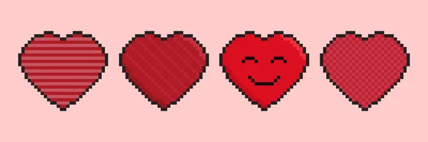 Herzen Formen Symbol Auf Rosa Hintergrund Pixelkunst Mit Rotem Herzen — Stockvektor