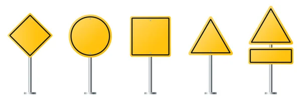Sammlung Von Leeren Gelben Verkehrsschildern Oder Leeren Verkehrsschildern Auf Weißem — Stockvektor
