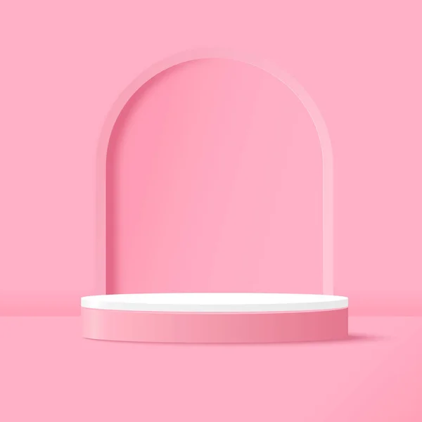 Podium Platform Show Product Pink Circle Background Pink Minimal Scene — Stock Vector