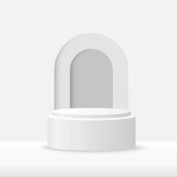 Подиум платформы, чтобы показать продукт с белым фоном круга. Серый круглый стенд для презентации продукта